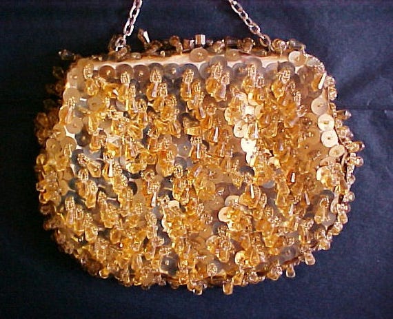 Vintage La Regale Gold Beaded Sequin Purse evenin… - image 1