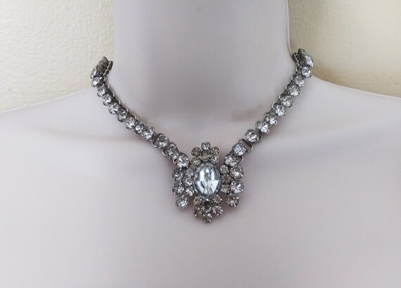 Big Retro Clear Rhinestone Necklace Bracelet vint… - image 4