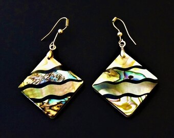 Paua Shell Abalone Dangle Earrings Mother of Pearl vintage pierced