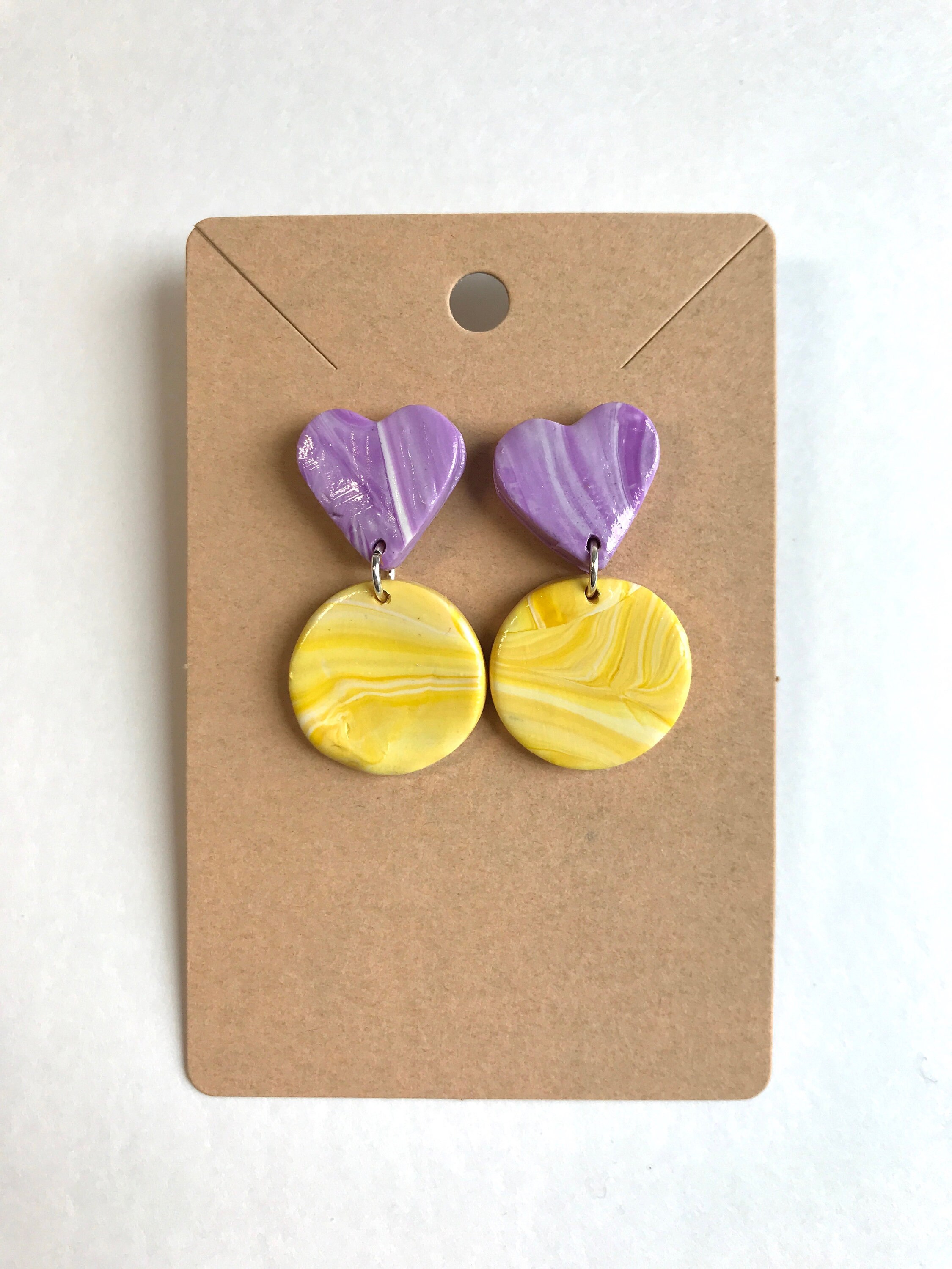purple marbled circle earrings