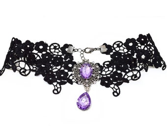 Gothic Light Purple Black Victorian Lace Choker- nu goth girl victorain 90s alternative emo egirl trad wedding halloween wiccan gifts ornate