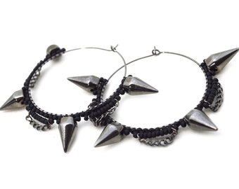 Large Spike Hoop Punk Earrings Glam Rock Gothic Alternative Jewelry Riot Gift Edgy Nu Goth E-Girl Rebel Dark Spiked 40mm Emo Accessories