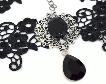 Allereyae Vintage Black Lace Choker Necklace With Teardrop Crystal - Gothic Victorian Jewelry For Women - View #5