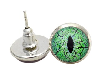 Absinthe Green Dragon Eye Stud Earrings- Creepy scary mythical unisex gift
