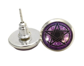 Purple Pentacle Evil Eye Stud Earrings- unisex gift for Wicca friend