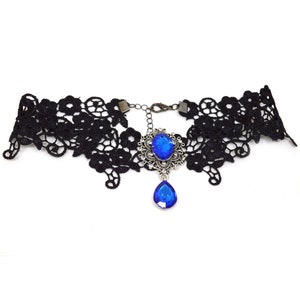 Gothic Blue and Black Victorian Lace Choker- gift for nu goth girl victorain 90s alternative emo egirl trad wedding halloween wiccan gifts