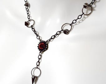 Rebel Rose Spike Necklace Riot Gear Jewelry Gothic Romantic Punk Nu Goth Alternative Metalhead Chic Jewellery Chain Pendant Red Pendant