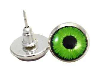 Neon Green Evil Eye Stud Earrings- gift for nu goth friend unisex creepy