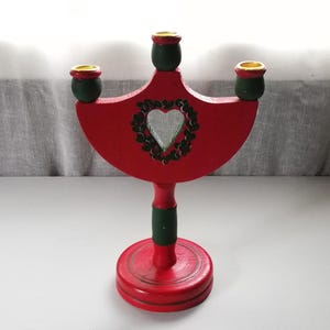 Swedish Red and Green Wooden candle holder