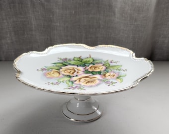Antique Pedestal Pottery cake stand- with 24k gold