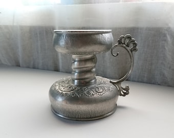 Handmade Norwegian Pewter Candle Holder: Rosemaling Art, Eik Tin Norge
