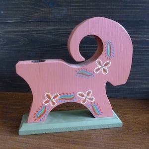 Billy goat Wooden candleholder, Vintage wooden CandleHolder.