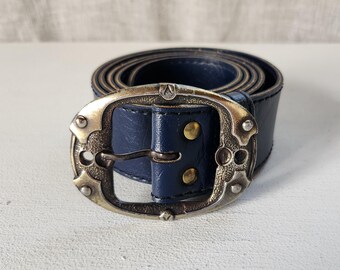 Women Leather Belt with Copper Buckle-Made In Italy-Vintage