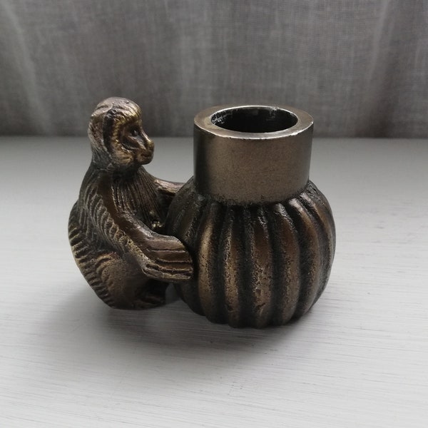 Vintage Bronze Monkey Candle Holder Etsy