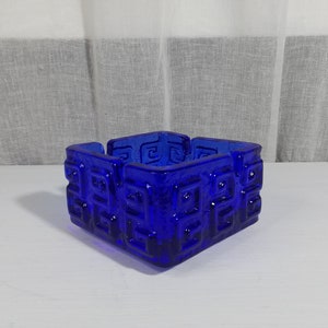 Mid century modern 1960s Blue Glass Ashtray- Massive And Heavy 1 Kg -Riihimäen Lasi, Finland, Design Tamara Aladin