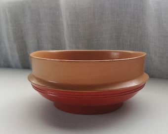 Scandinavian Pedestal Bowl Hand Painting-Natural Wood-Vintage