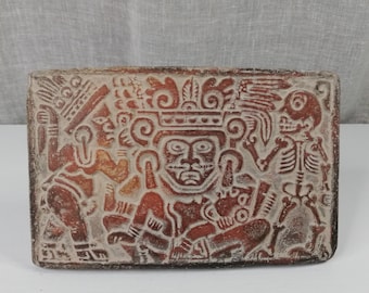 Décor de table de timbre aztèque maya grand et massif-beau fait à la main-argile Art-vintage