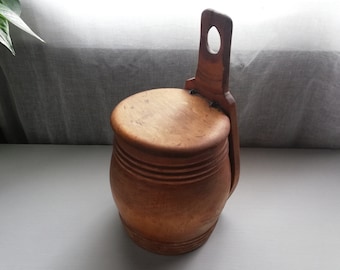 Antique Large Norwegian Salt Box with Lid Hand Carved Natural Wooden Nordic Art Good Condition