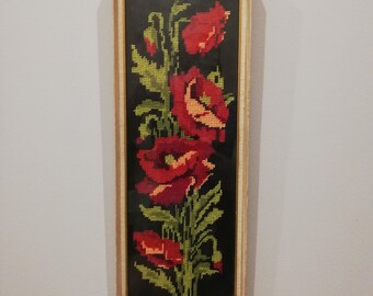 Embroidery Poppy Wall Art decor - Handmade