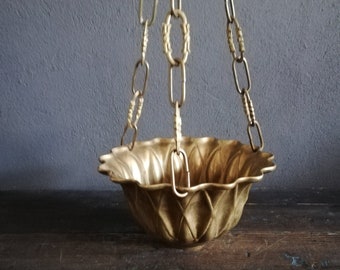 French Brass Hanging Plant - Herb pot, Flowerpot. Brass Heavy and Thick Home decor.