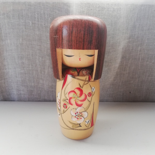 Poupée japonaise Geisha Kokeshi Grande Taille - Peinture à la main en bois naturel Art japonais-vintage