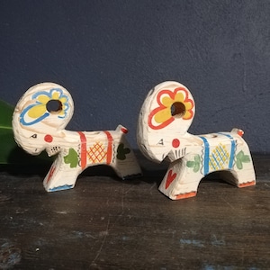 Billy goat Wooden Candle Holder h Set of 2 Hand Painting Beautiful Swedish Vintage Natural Wood Candle Holder.