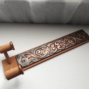 XXL Norwegian Wall Candle Holder Copper end wood Rosemaling Folk Art Viking Motive Handmade