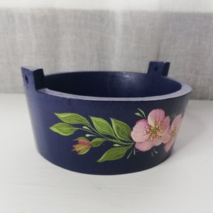 Wooden Bucket Scandinavian Handmade-Hand Painting-Vintage