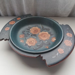 Norwegian Antique Large Size Wooden Bowl-Ale Bowl-Hand Painting Norwegian Folk Art Rosemaling