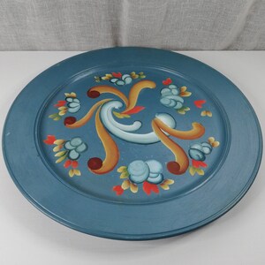 Vintage Norwegian XXL Dish Hand painting With Rosemaling Norwegian Folk Art Natural Wooden