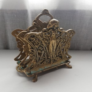 Antico porta tovaglioli in ottone Art Nouveau o portattere massiccio e pesante 1,kg