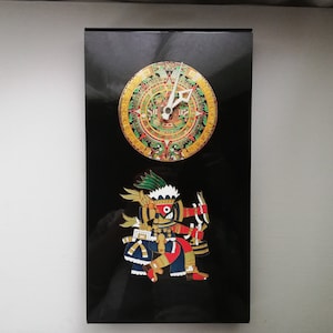 Wall Clock Mayan Aztec Calendar Sun Stone -Obras mexicanas del Reloj Vintage