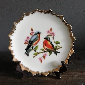 Wall Dish With Birds Mid-century 24k Gold Ceramic
