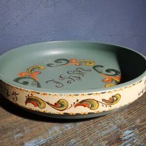 Vintage Norwegian Bowl Large Size Hand painting With Rosemaling Norwegian Folk Art Natural Wooden