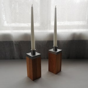 Mid Century Modern Massive Candle Holder Set of 2  Wood With Aluminum-Danish Modern Style