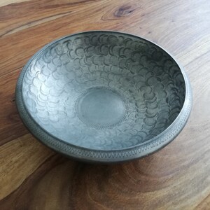 Norwegian Hammered Bowl Pewter Viking Motive Handmade Folk Art Scandinavian Vintage