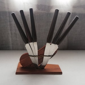 knife Set of 6 Danish Teak Wood Steel Brass With a stand Beautiful Nordic Table Decor mid century Modern