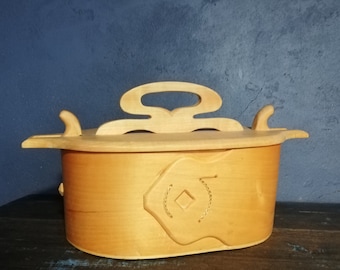 Tine Box große Größe Verriegelung Deckel gebogen Holz norwegische Volkskunst Vintage