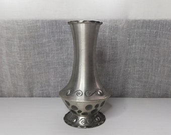 Norwegian Vintage Hammered Pewter Vase-Beautiful Nordic Handmade