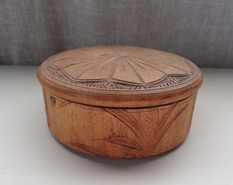 Scandinavian Antique Wooden Bowl Wooden Box Utensil With Cover-Hand Carved- Handmade Nordic Art