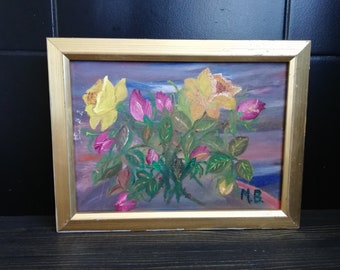 Pintura de flores. Decoración de pared. Pintura de los 80.