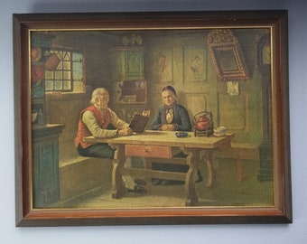 Norwegian Artist Adolph Tidemand's The lonely Elders 1849s-Wooden Frame-Canvas print-Vintage
