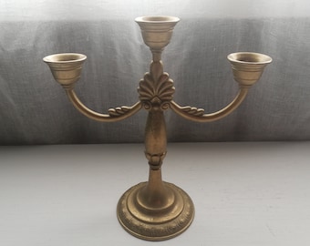 French Antique Brass Candle Holder Three candle