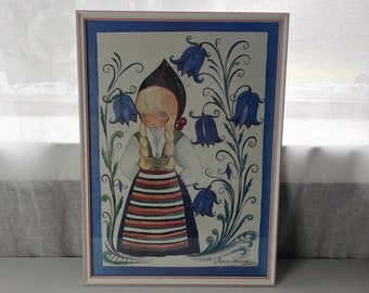 Norwegian Vintage 1984s Hand Painting on Canvas-With Wooden Frame And Glass-Beautiful Artwork