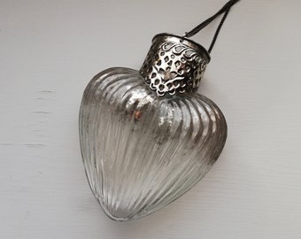 Vintage Heart Glass Candle Sconce with Silver Plate