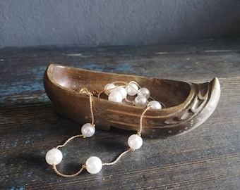 Vintage Hand Carved Wooden Boat Bowl: Norwegian Jewelry Dish