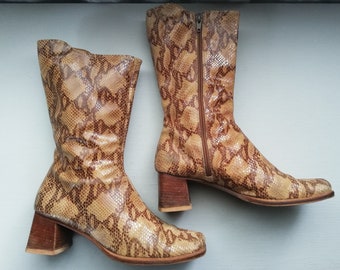 Brown Snakeskin Women's Boots - Size EU 37, US 6.5, UK 4.5 Made in Italy