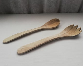 Ash Tree Salad Tongs Set of 2 Spoon And Fork Swedish Handmade