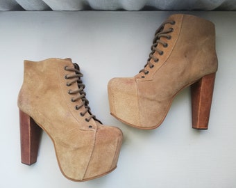 Jeffrey Campbell Platform Booties: Lace-Up Heels, Size 39 EUR, Made in Spain