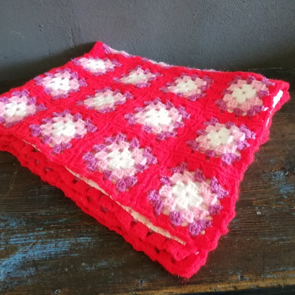 Baby girl Wool Crochet Blanket - handmade - Granny Squares - Afghan Blanket